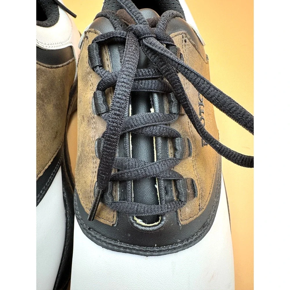 FootJoy GreenJoys Men's 10.5W White Brown Black Leather Lace-Up Golf Shoes Cleat - Picture 6 of 14